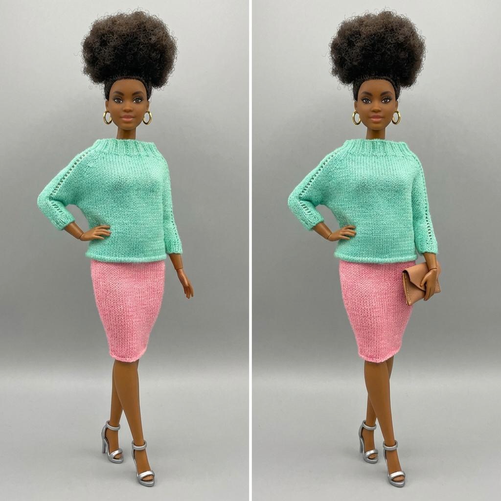 МК. Свитер-пончо и юбка-карандаш для Барби-пышки — изображение 7