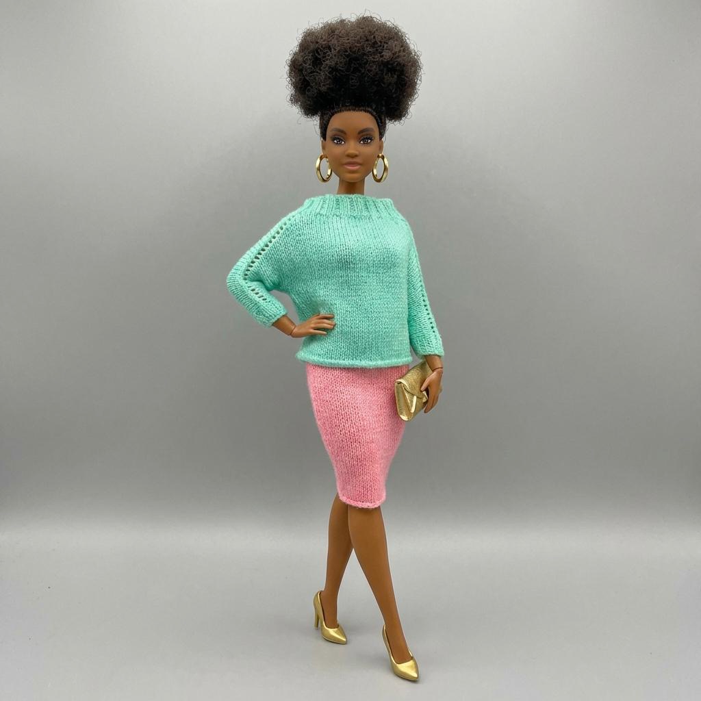 МК. Свитер-пончо и юбка-карандаш для Барби-пышки — изображение 4