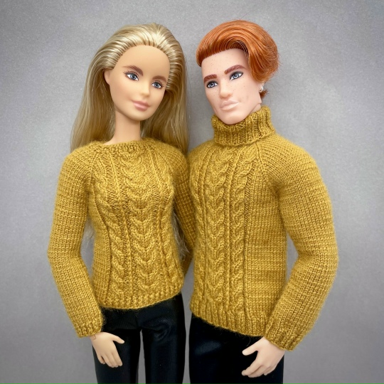 МК. Джемперы «Уютные» в стиле Family Look для Барби и Кена.